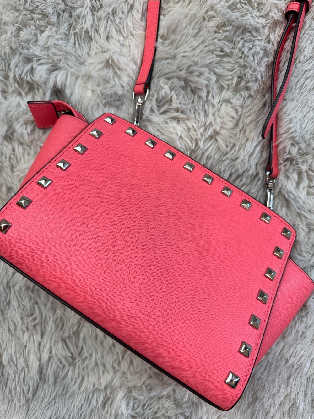 Michael Kors Coral Pink Studded Selma Crossbody Bag - Picture 6 of 6